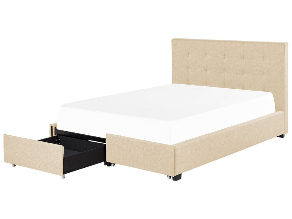 Beliani Čalúnená posteľ s úložným priestorom 140 x 200 cm béžová LA ROCHELLE